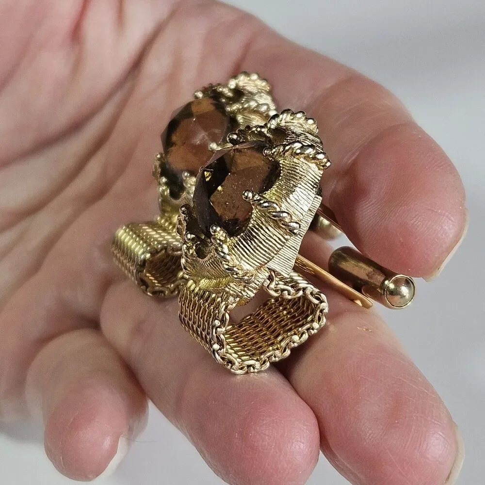 Swank Vintage Gold Tone Metal Champagne Colored Glass Cufflinks